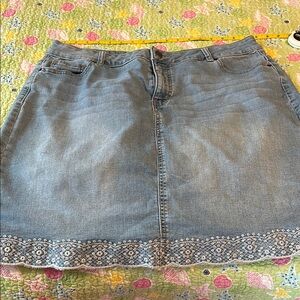 Denim Skirt with Embroidered Hem